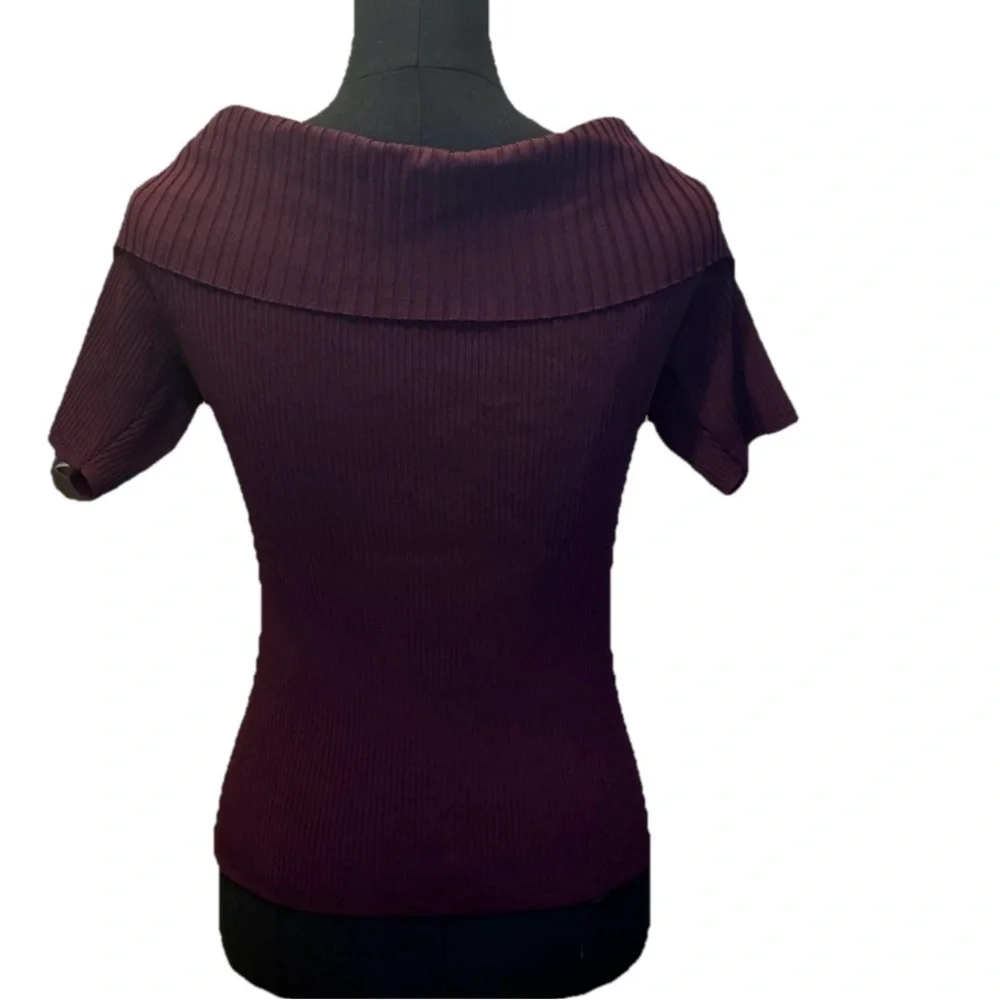 Stylish Burgundy Off The Shoulder Short Sleeve Sweater by 7th Avenue, Large, NWT - Picture 8 of 13